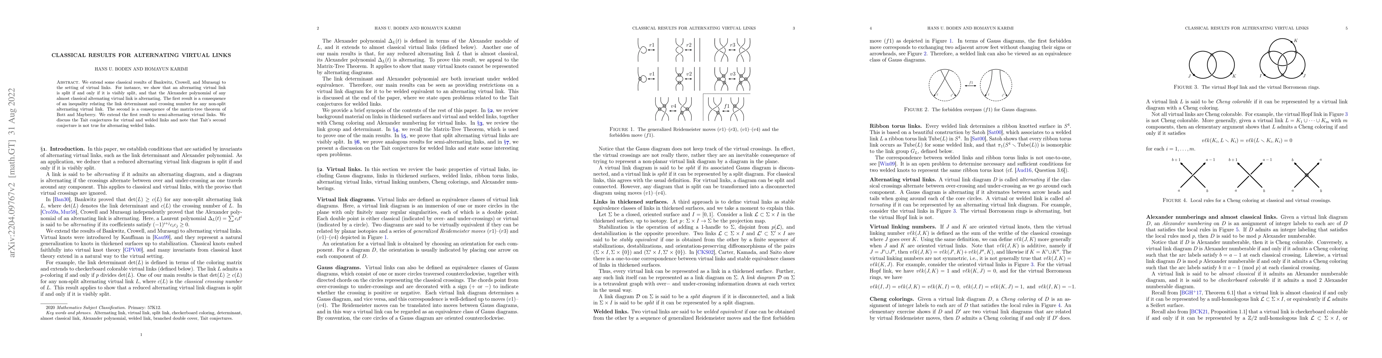 Thumbnail for Classical results for alternating virtual links