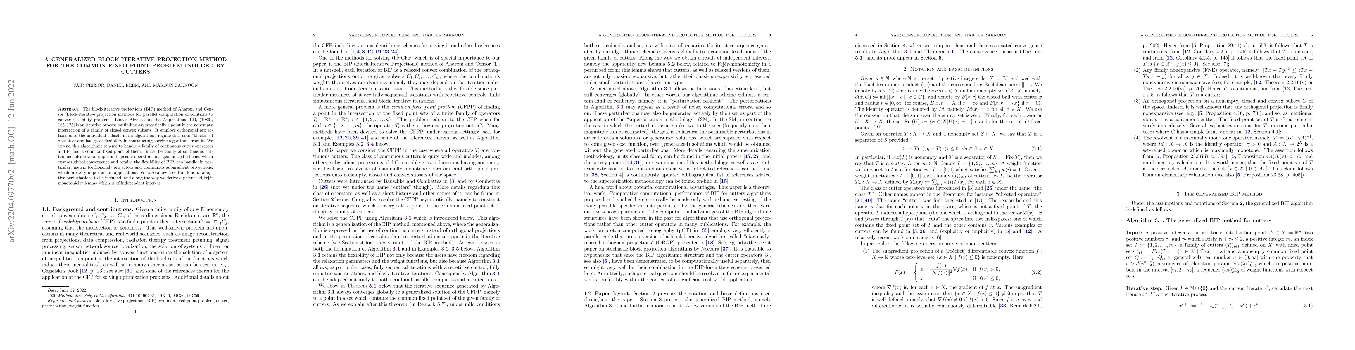 Thumbnail for A Generalized Block-Iterative Projection Method for the Common Fixed
  Point Problem Induced by Cutters