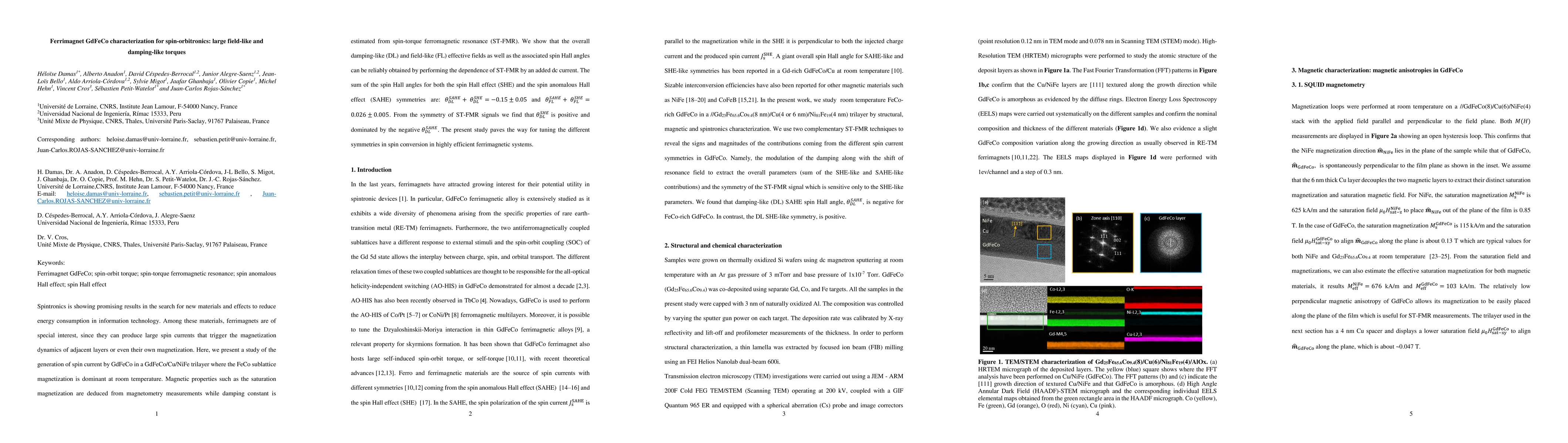 Thumbnail for Ferrimagnet GdFeCo characterization for spin-orbitronics: large
  field-like and damping-like torques