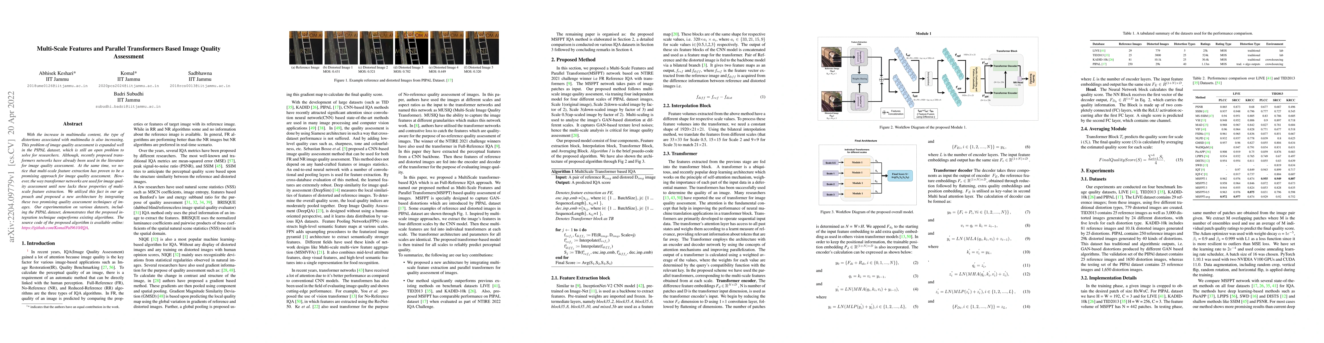 Thumbnail for Multi-Scale Features and Parallel Transformers Based Image Quality
  Assessment