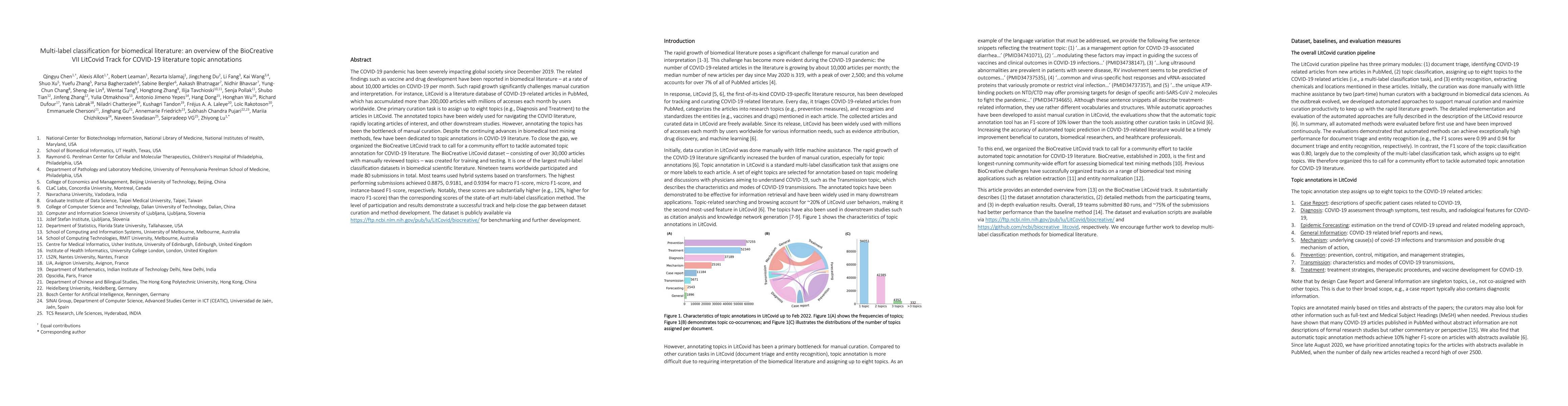 Thumbnail for Multi-label classification for biomedical literature: an overview of the
  BioCreative VII LitCovid Track for COVID-19 literature topic annotations