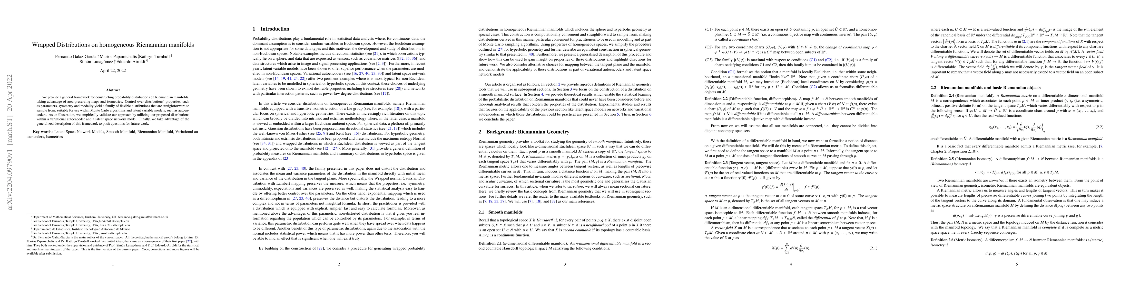 Thumbnail for Wrapped Distributions on homogeneous Riemannian manifolds