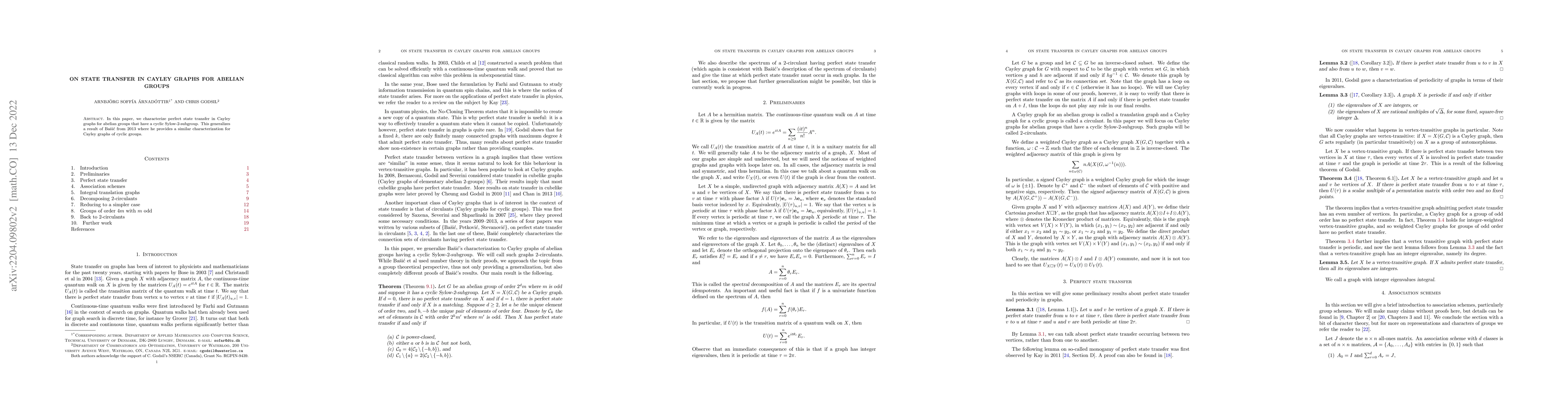 Thumbnail for On state transfer in Cayley graphs for abelian groups