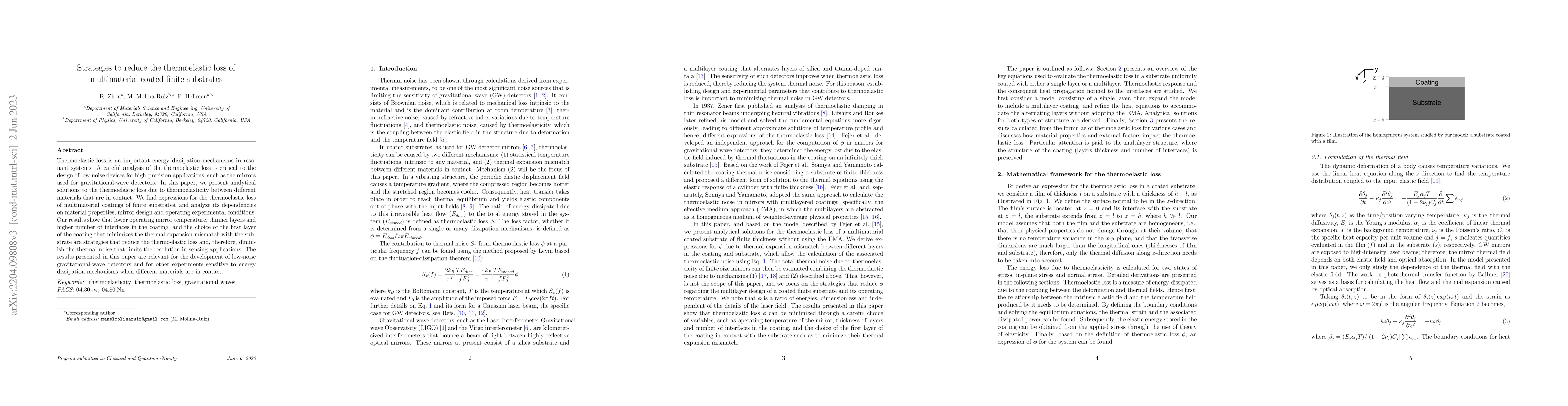 Thumbnail for Strategies to reduce the thermoelastic loss of multimaterial coated
  finite substrates