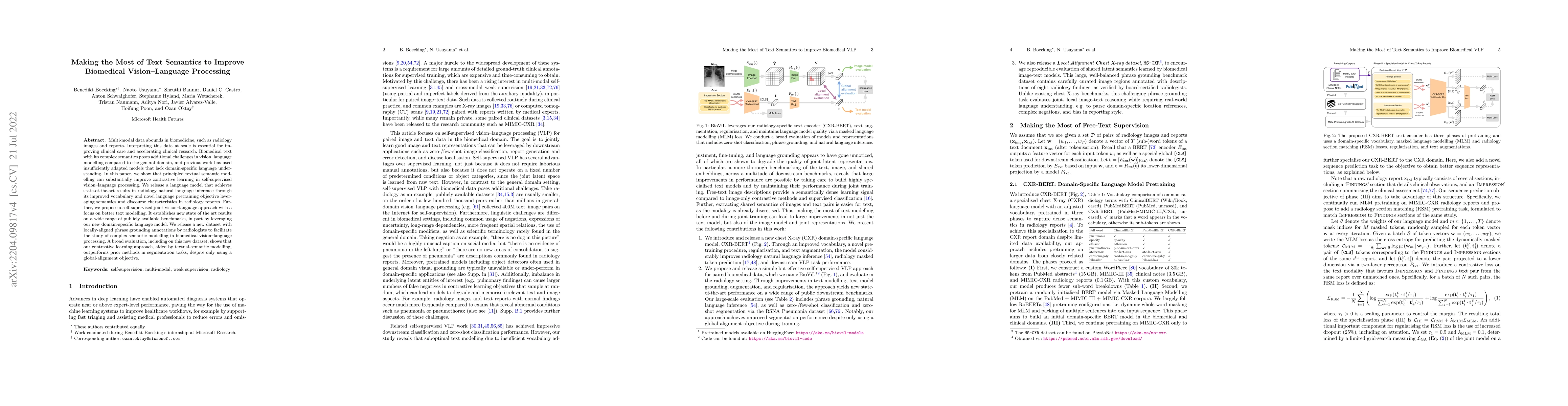 Thumbnail for Making the Most of Text Semantics to Improve Biomedical Vision--Language
  Processing