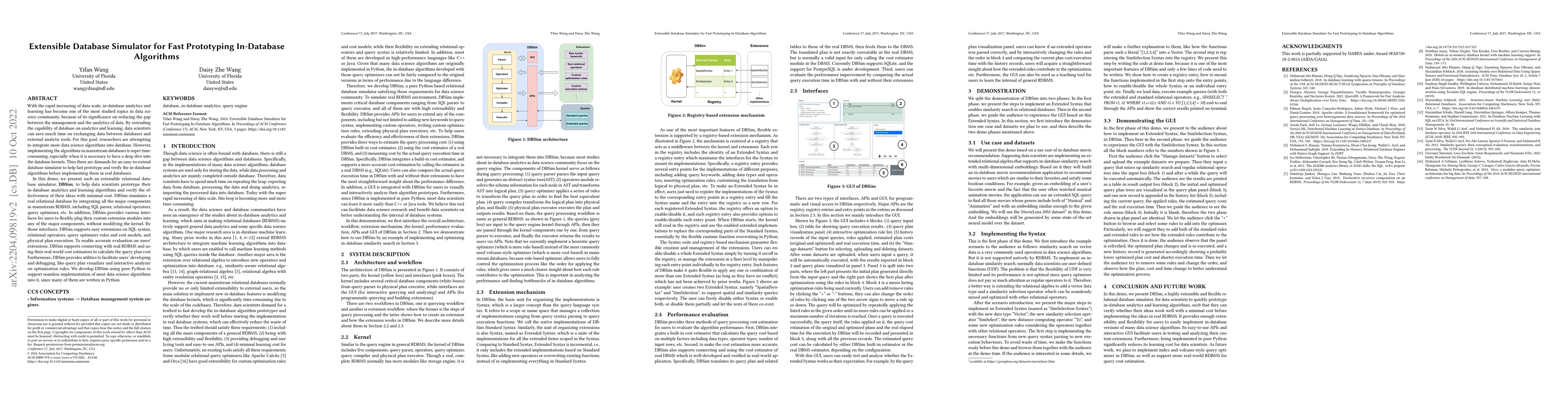 Thumbnail for Extensible Database Simulator for Fast Prototyping In-Database
  Algorithms