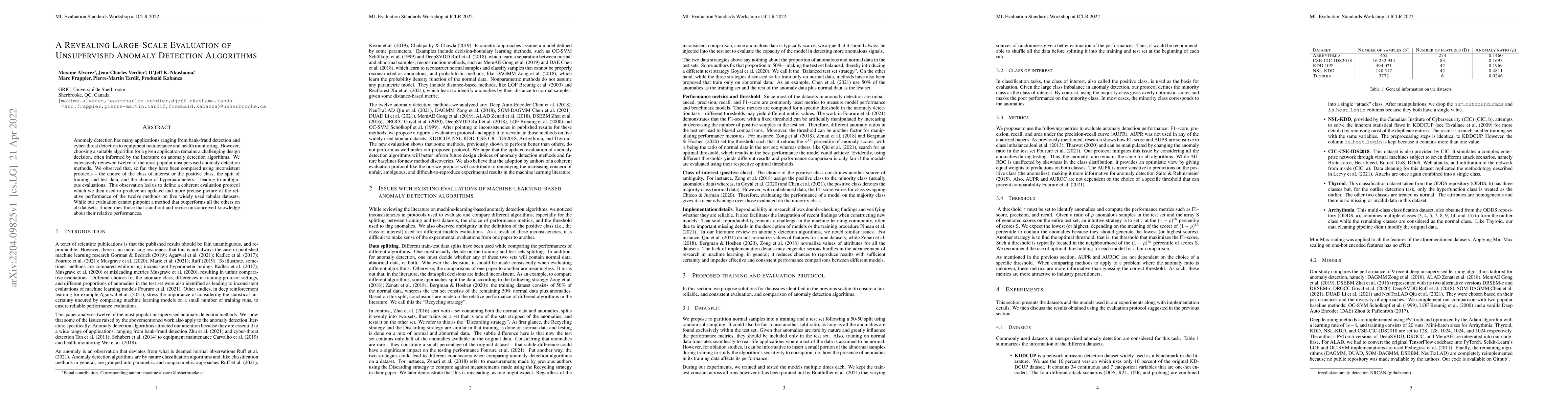 Thumbnail for A Revealing Large-Scale Evaluation of Unsupervised Anomaly Detection
  Algorithms