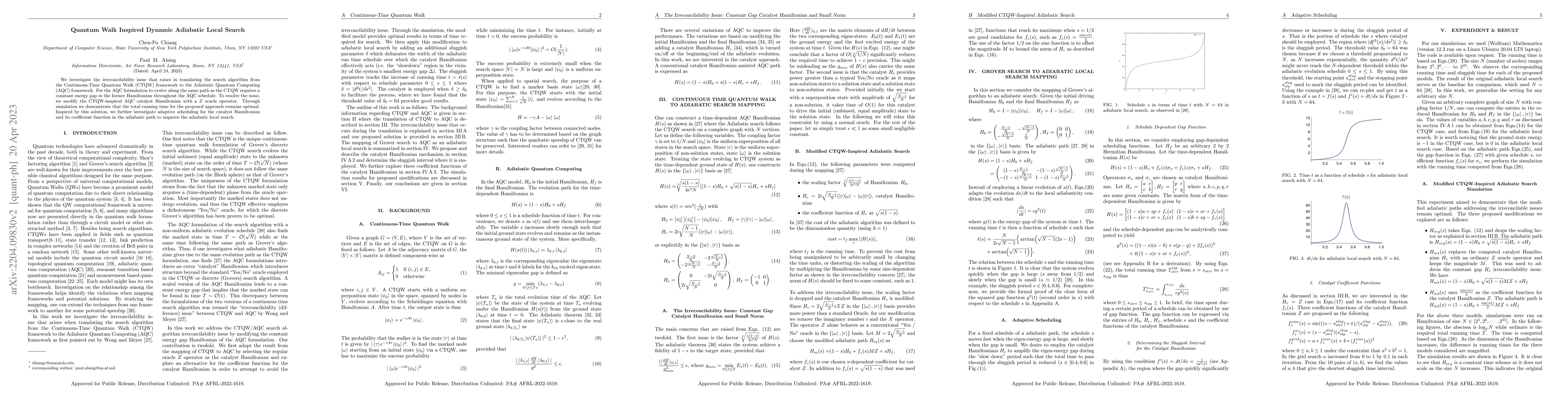 Thumbnail for Quantum Walk Inspired Dynamic Adiabatic Local Search