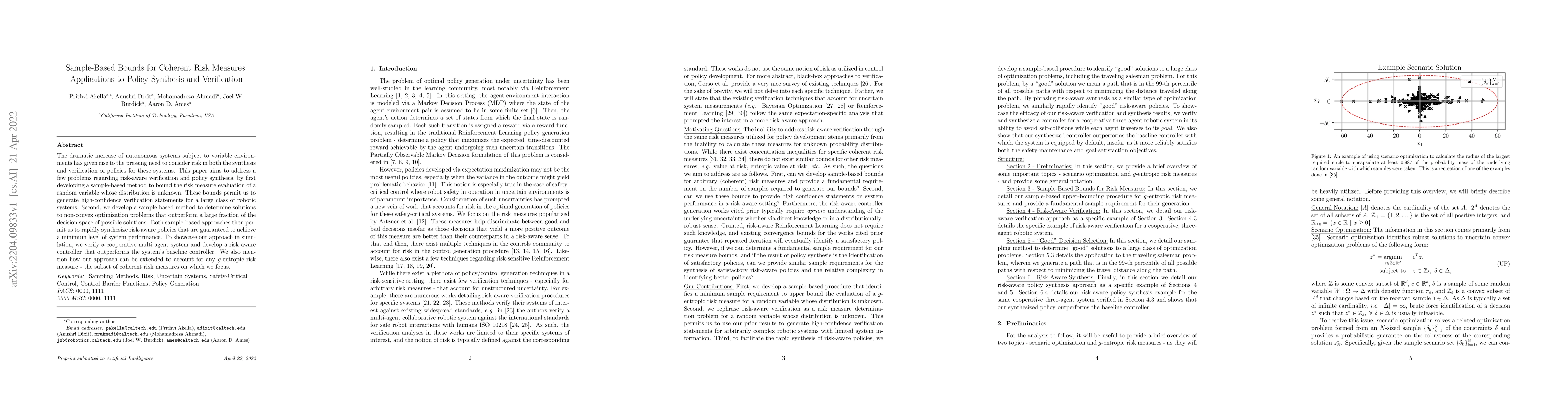 Thumbnail for Sample-Based Bounds for Coherent Risk Measures: Applications to Policy
  Synthesis and Verification