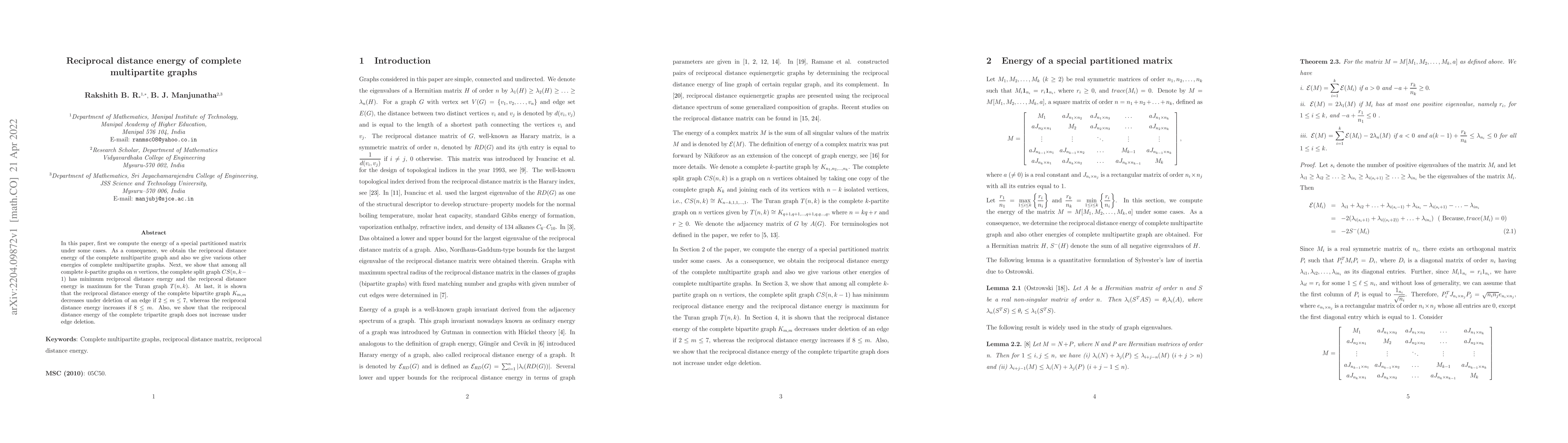 Thumbnail for Reciprocal distance energy of complete multipartite graphs