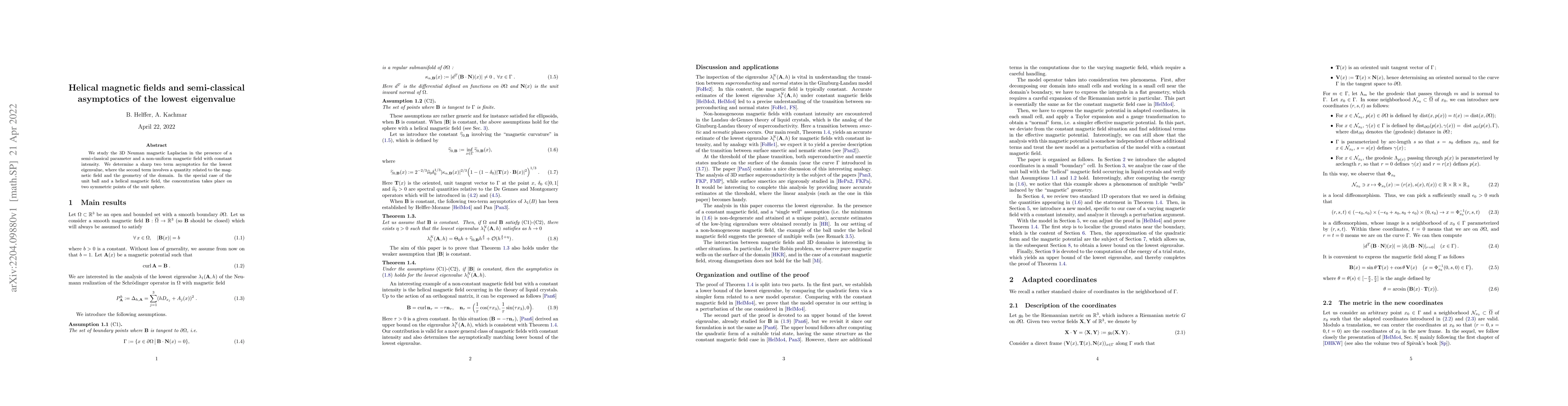 Thumbnail for Helical magnetic fields and semi-classical asymptotics of the lowest
  eigenvalue