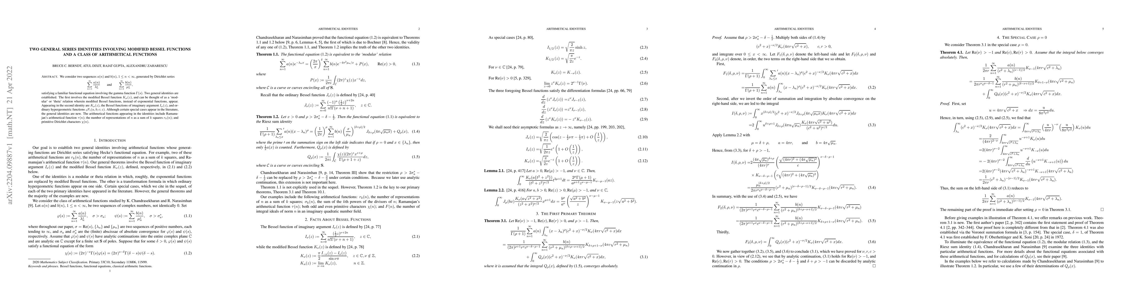 Thumbnail for Two General Series Identities Involving Modified Bessel Functions and a
  Class of Arithmetical Functions