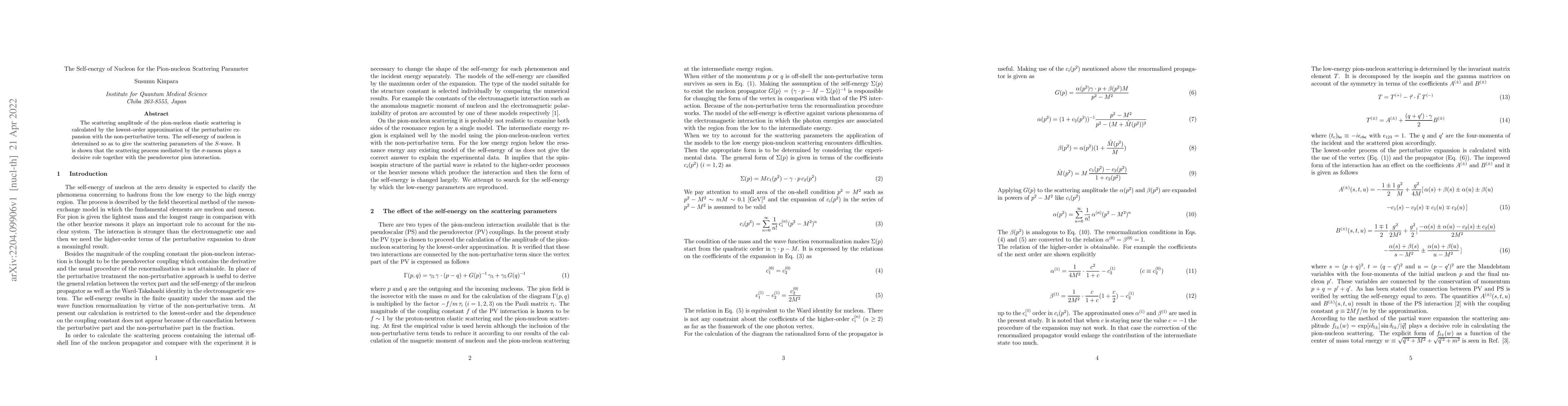 Thumbnail for The Self-energy of Nucleon for the Pion-nucleon Scattering Parameter