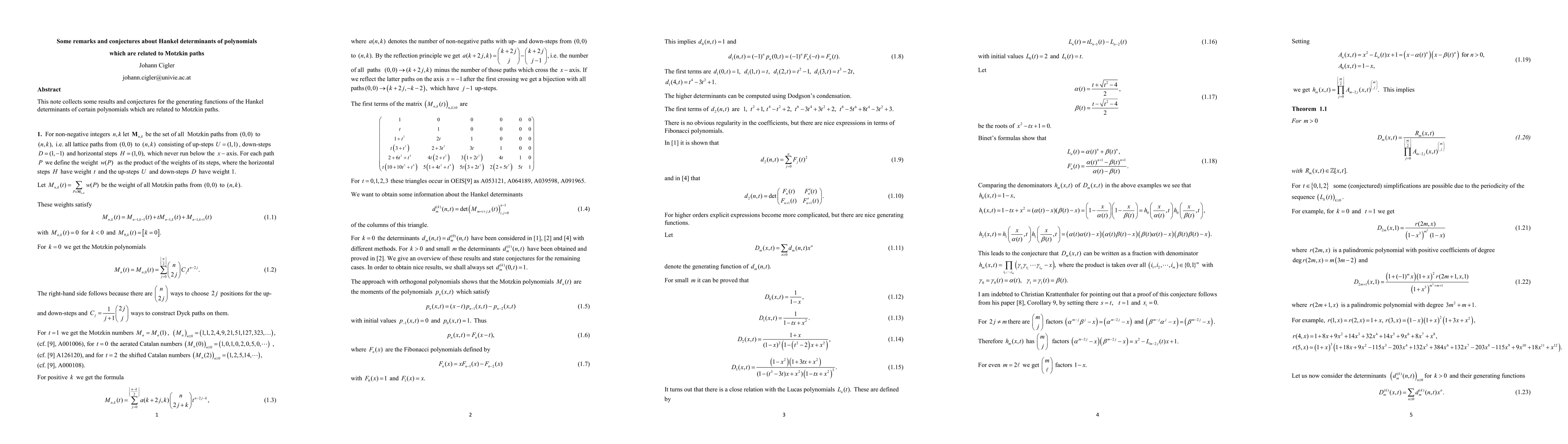 Thumbnail for Some remarks and conjectures about Hankel determinants of polynomials
  which are related to Motzkin paths