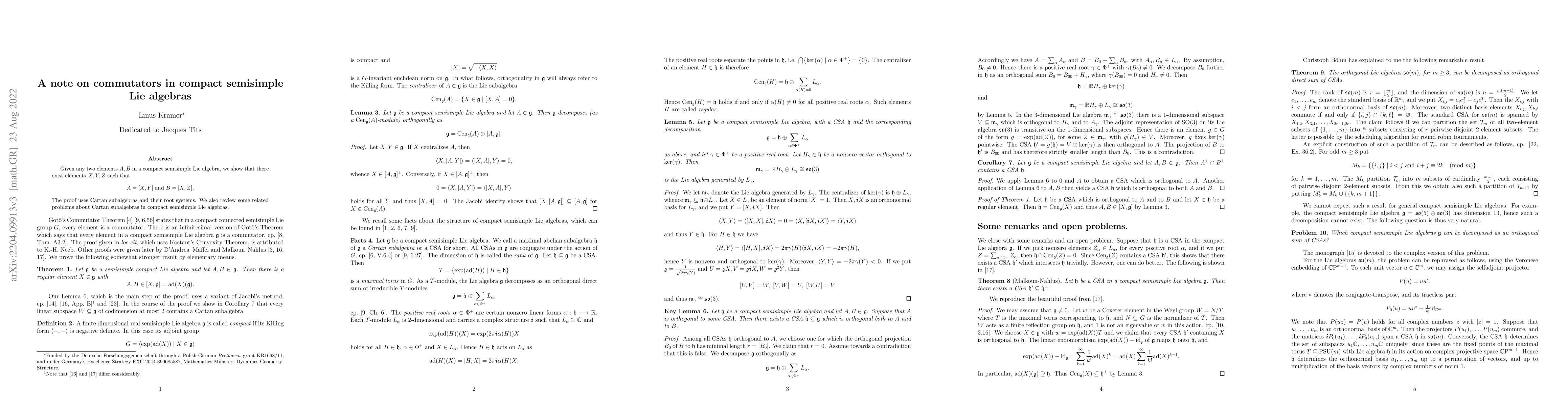Thumbnail for A note on commutators in compact semisimple Lie algebras