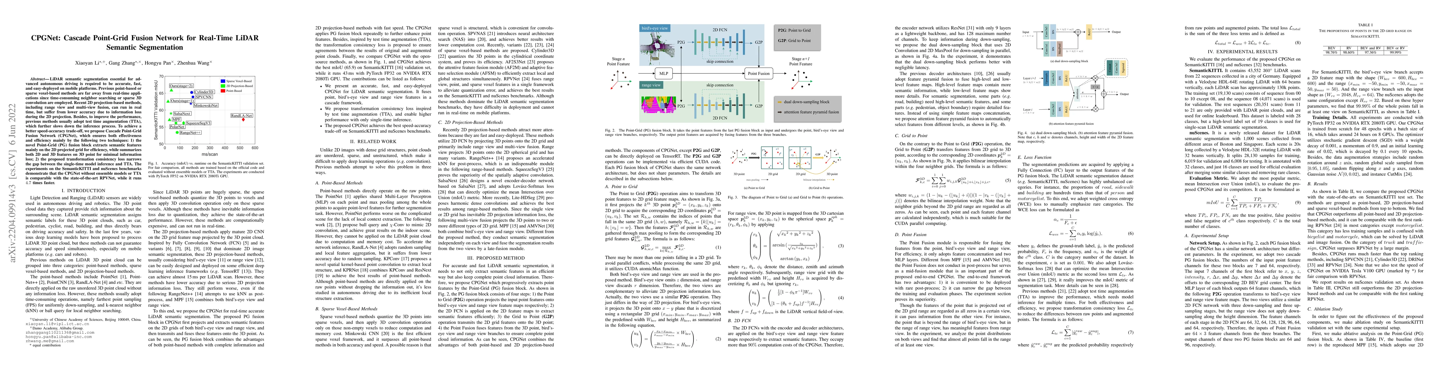Thumbnail for CPGNet: Cascade Point-Grid Fusion Network for Real-Time LiDAR Semantic
  Segmentation