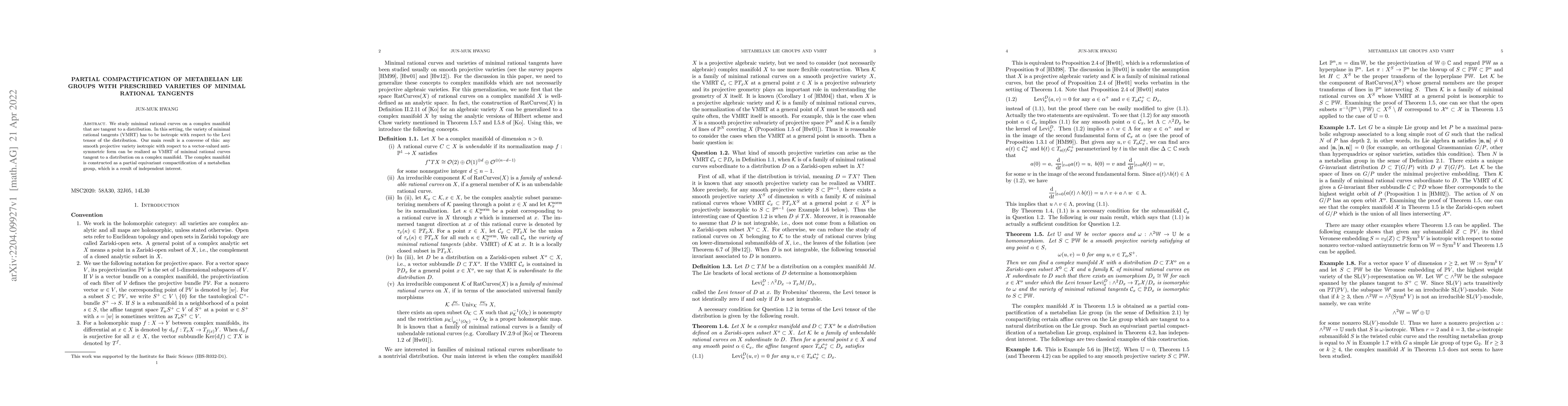 Thumbnail for Partial compactification of metabelian Lie groups with prescribed
  varieties of minimal rational tangents