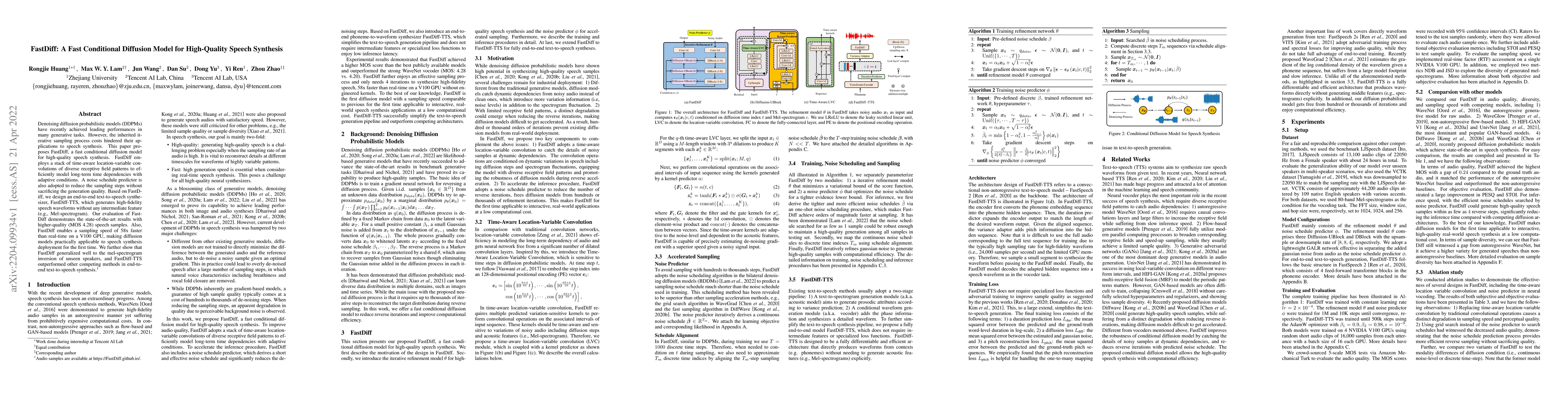 Thumbnail for FastDiff: A Fast Conditional Diffusion Model for High-Quality Speech
  Synthesis