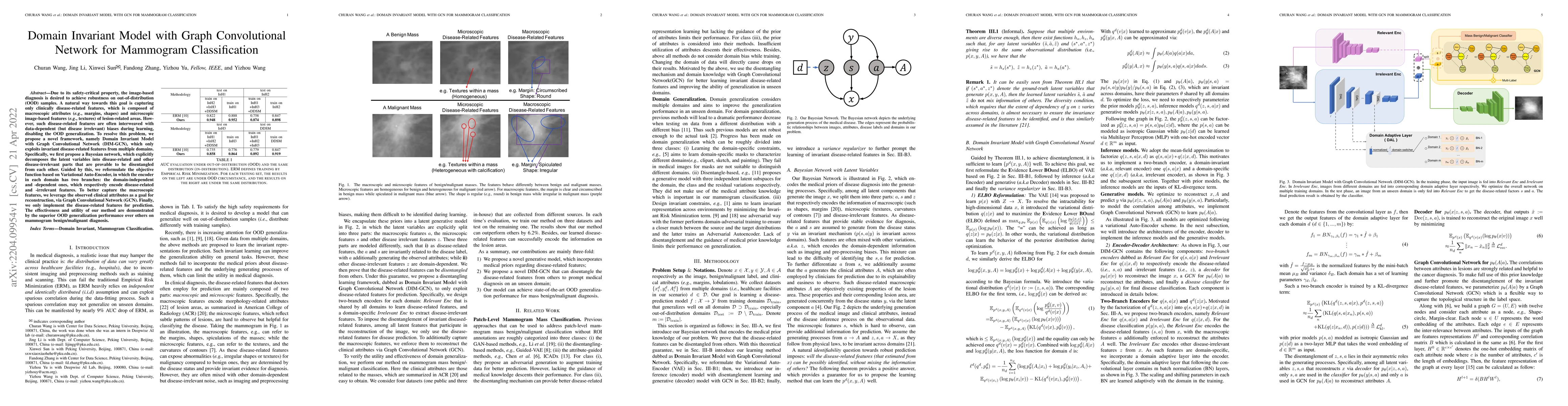 Thumbnail for Domain Invariant Model with Graph Convolutional Network for Mammogram
  Classification