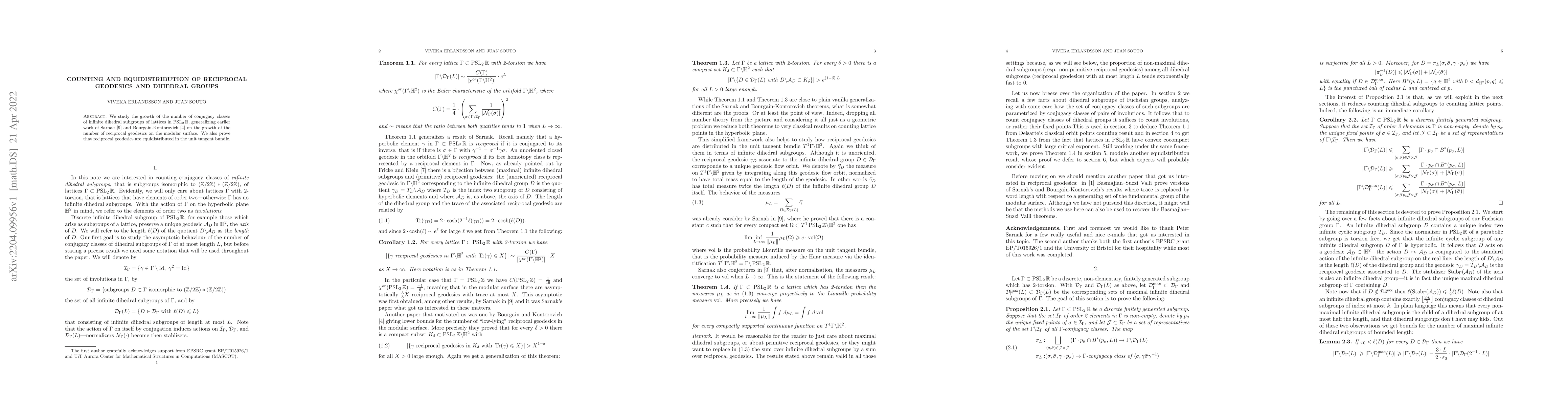 Thumbnail for Counting and equidistribution of reciprocal geodesics and dihedral
  groups