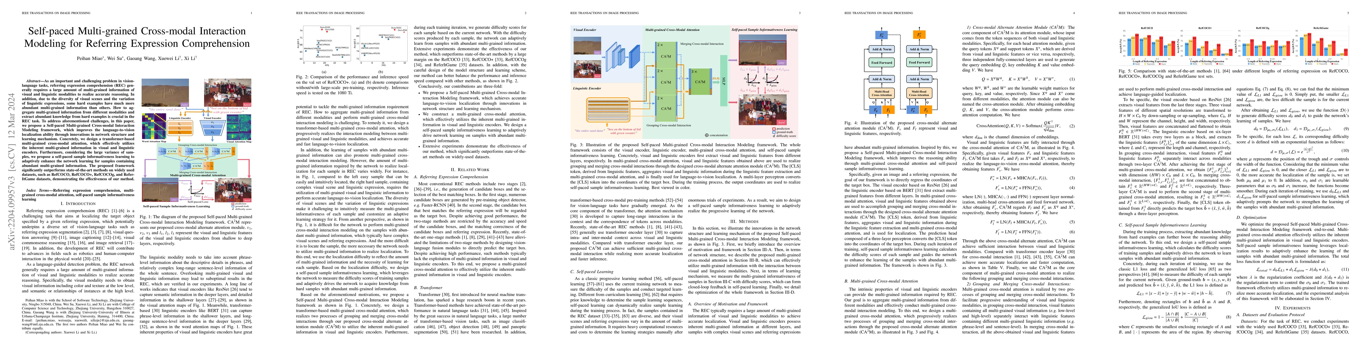 Thumbnail for Self-paced Multi-grained Cross-modal Interaction Modeling for Referring
  Expression Comprehension