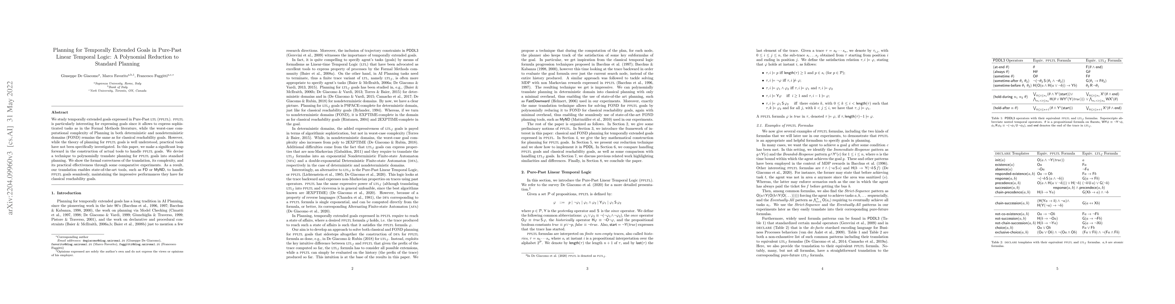 Thumbnail for Planning for Temporally Extended Goals in Pure-Past Linear Temporal
  Logic: A Polynomial Reduction to Standard Planning