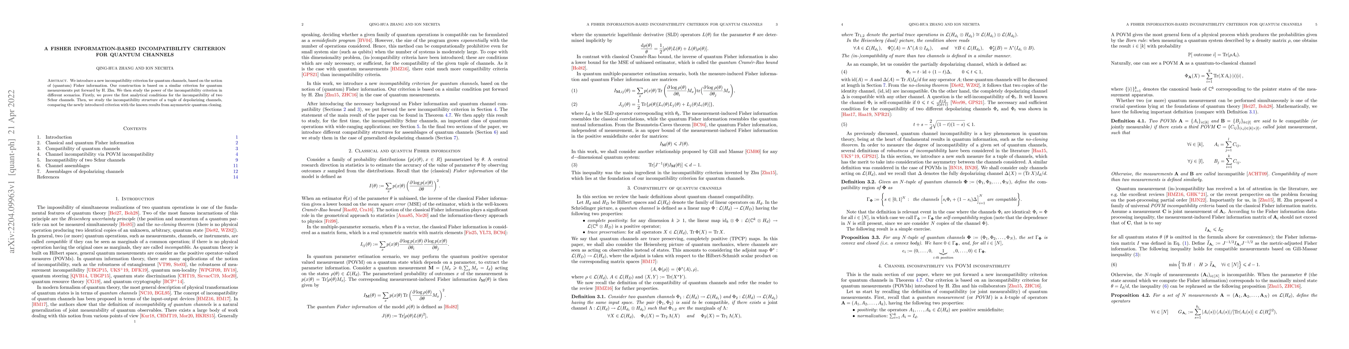 Thumbnail for A Fisher information-based incompatibility criterion for quantum
  channels