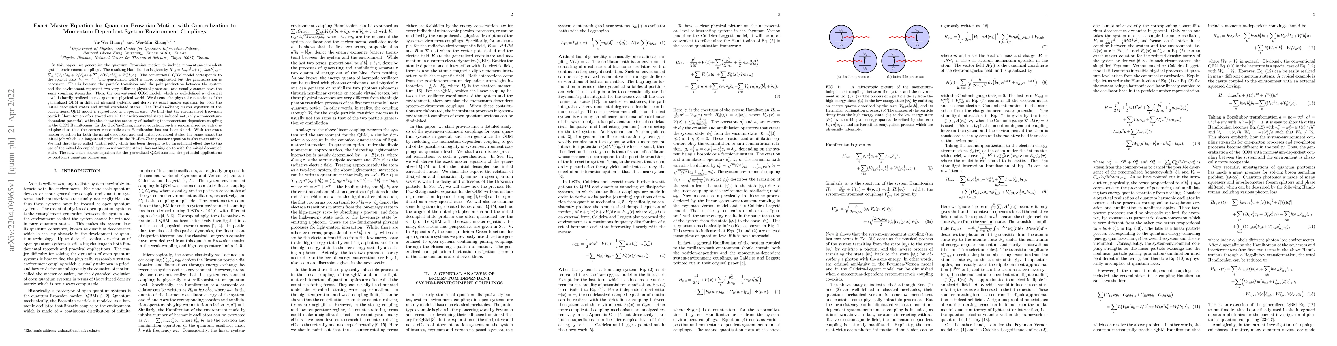 Thumbnail for Exact Master Equation for Quantum Brownian Motion with Generalization to
  Momentum-Dependent System-Environment Couplings