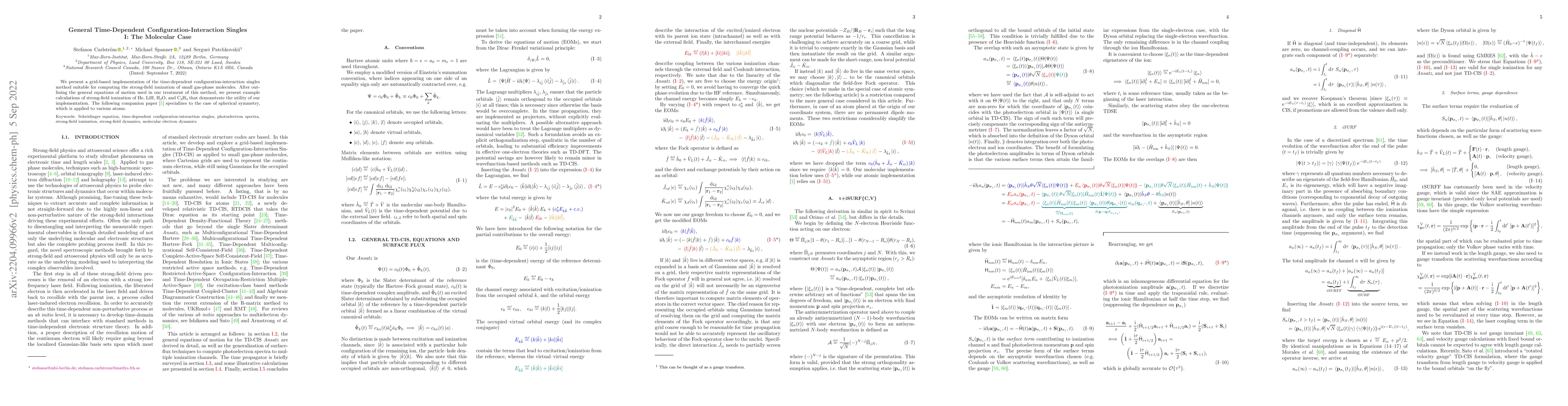 Thumbnail for General Time-Dependent Configuration-Interaction Singles I: The
  Molecular Case