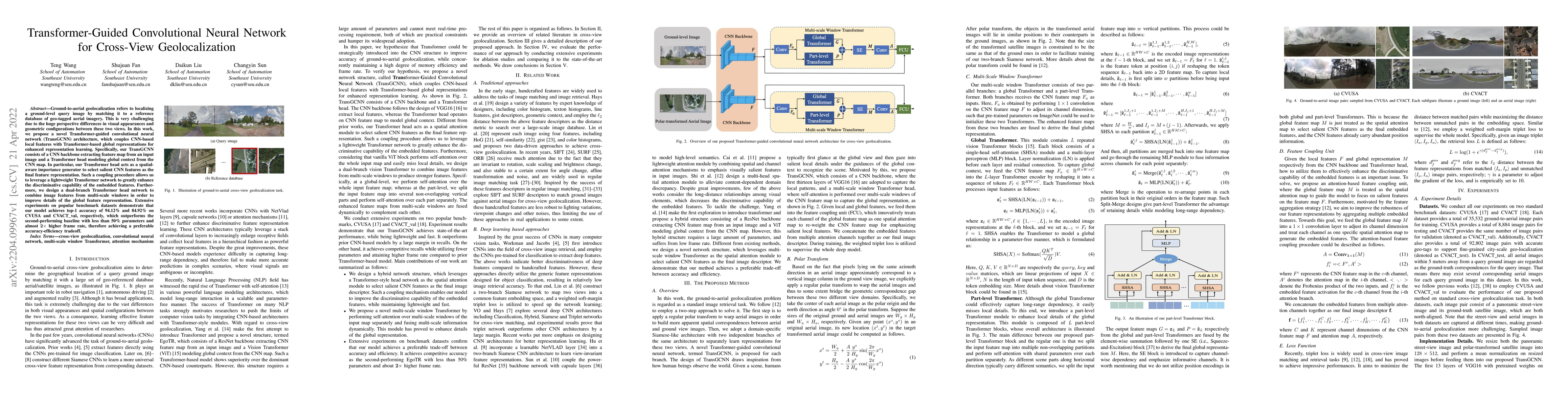 Thumbnail for Transformer-Guided Convolutional Neural Network for Cross-View
  Geolocalization