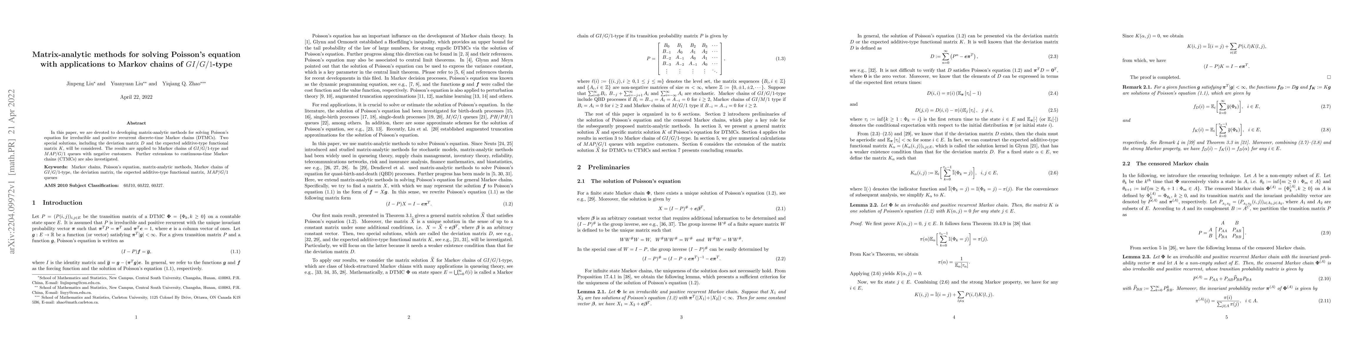 Thumbnail for Matrix-analytic methods for solving Poisson's equation with applications
  to Markov chains of GI/G/1-type