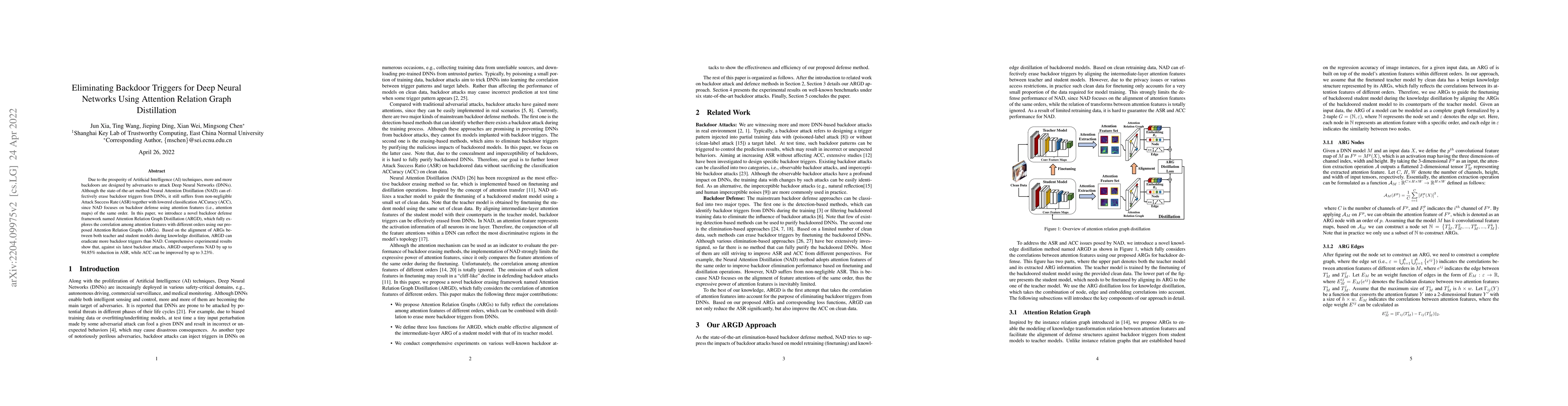 Thumbnail for Eliminating Backdoor Triggers for Deep Neural Networks Using Attention
  Relation Graph Distillation