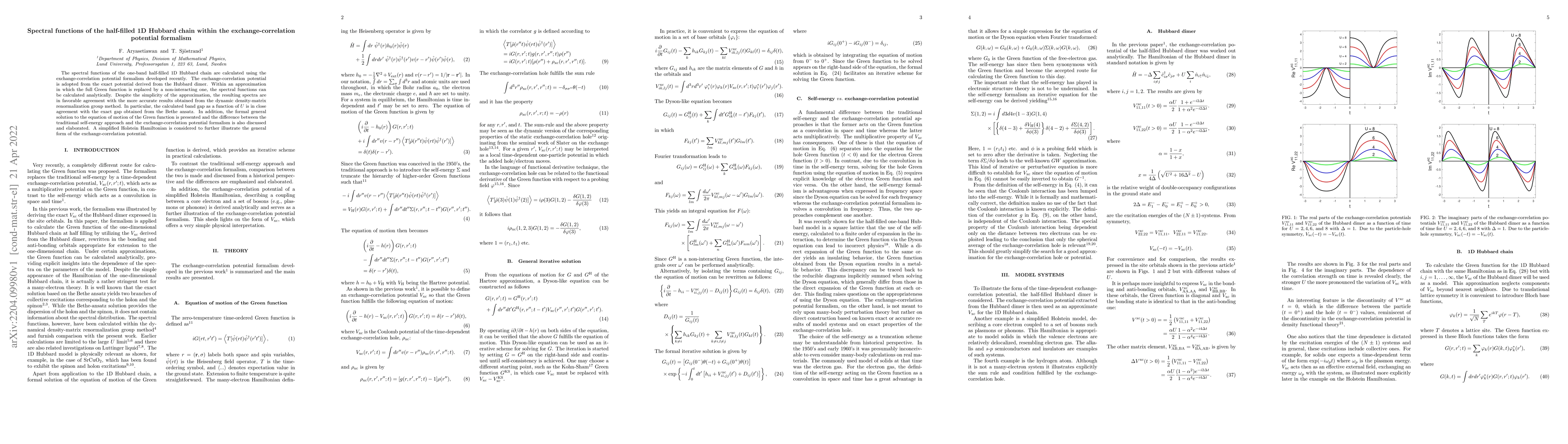 Thumbnail for Spectral functions of the half-filled 1D Hubbard chain within the
  exchange-correlation potential formalism