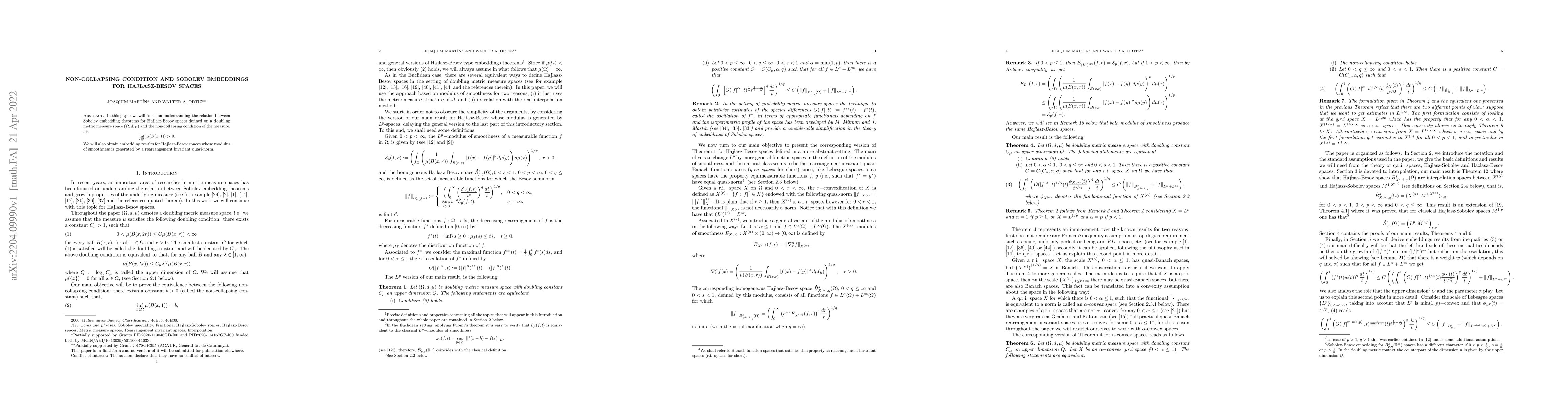 Thumbnail for Non-collapsing condition and Sobolev embeddings for Haj{\l}asz-Besov
  spaces
