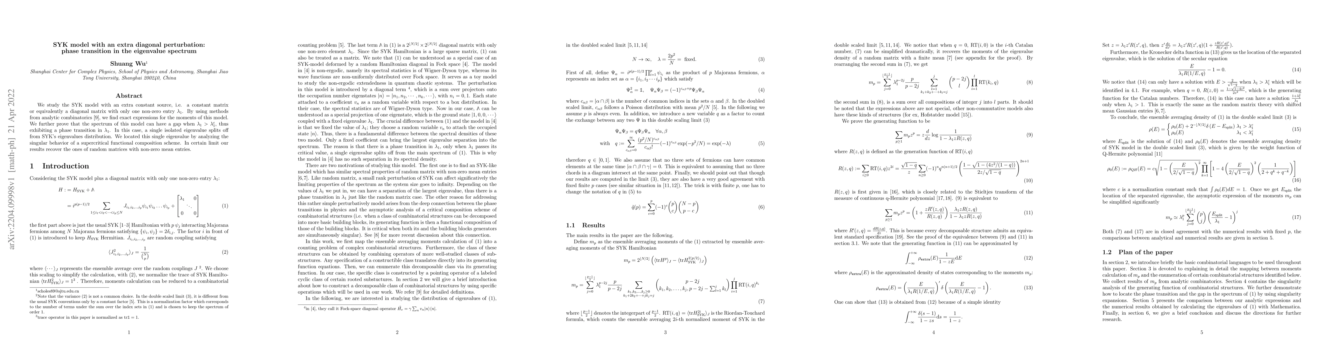 Thumbnail for SYK model with an extra diagonal perturbation: phase transition in the
  eigenvalue spectrum