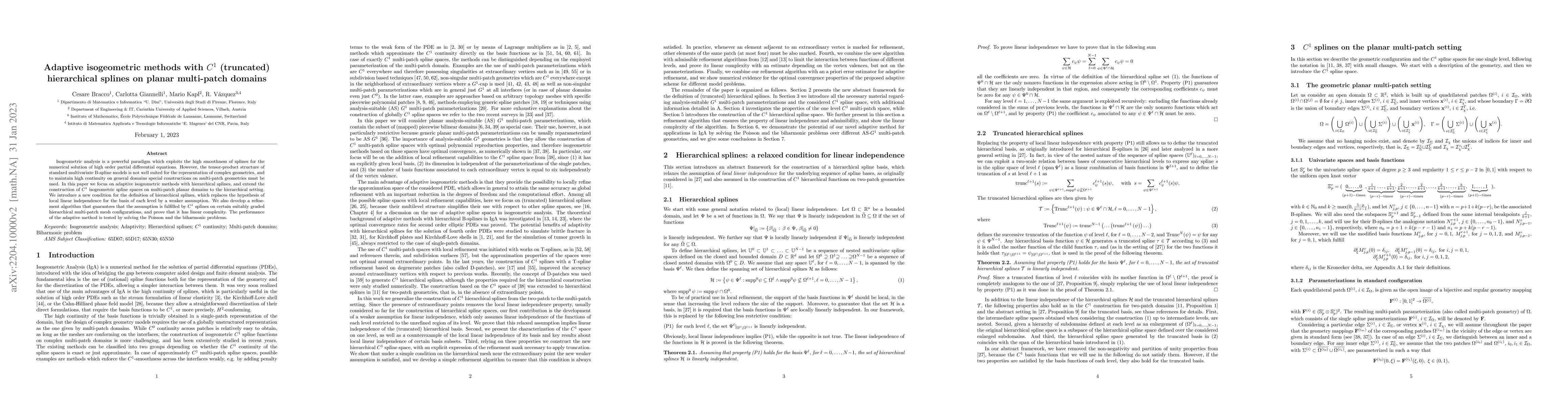 Thumbnail for Adaptive isogeometric methods with $C^1$ (truncated) hierarchical
  splines on planar multi-patch domains