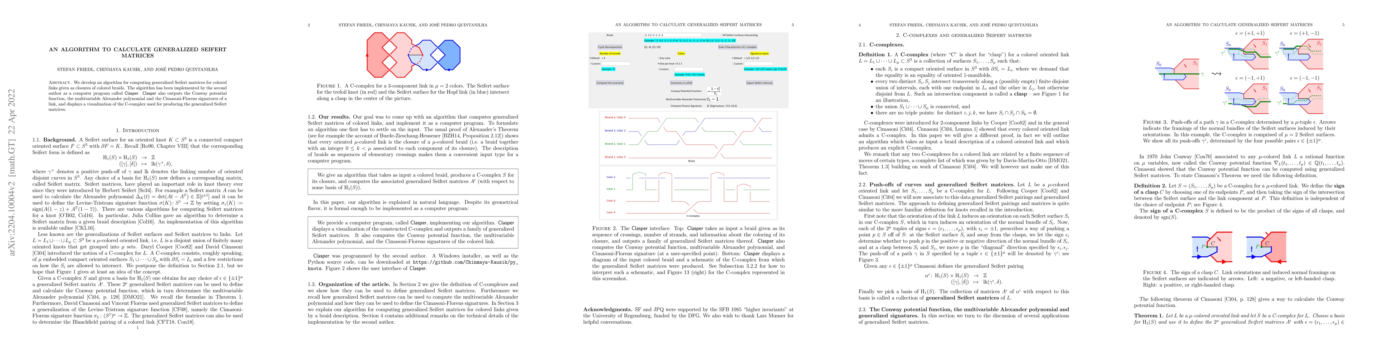 Thumbnail for An algorithm to calculate generalized Seifert matrices