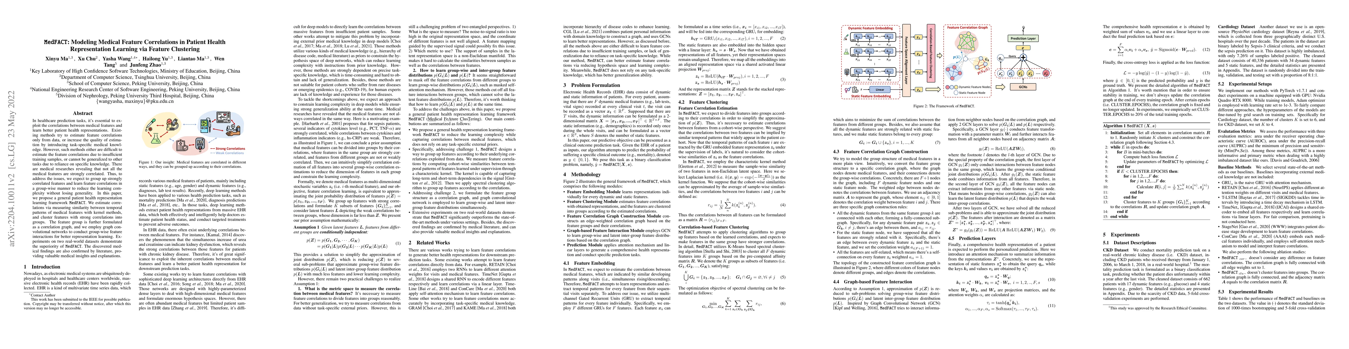 Thumbnail for MedFACT: Modeling Medical Feature Correlations in Patient Health
  Representation Learning via Feature Clustering