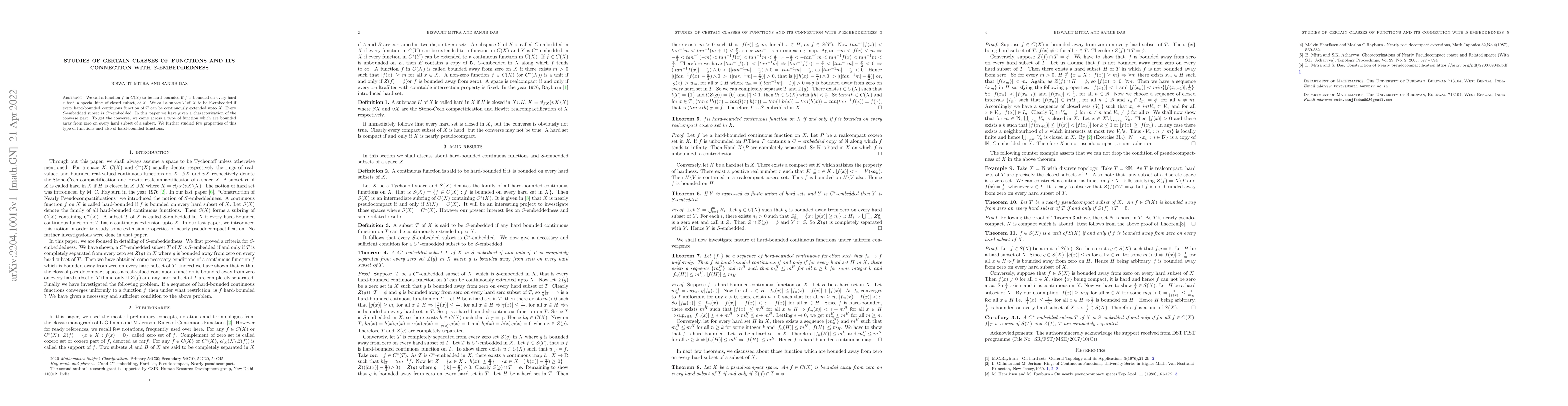 Thumbnail for Studies of certain classes of functions and its connection with
  $S$-embeddedness