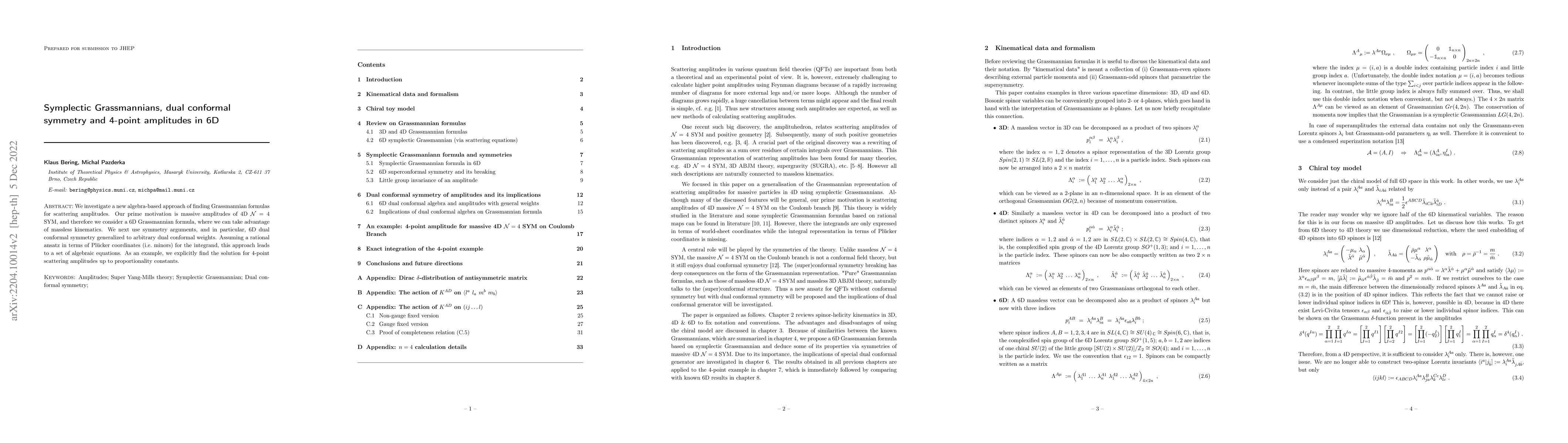 Thumbnail for Symplectic Grassmannians, dual conformal symmetry and 4-point amplitudes
  in 6D