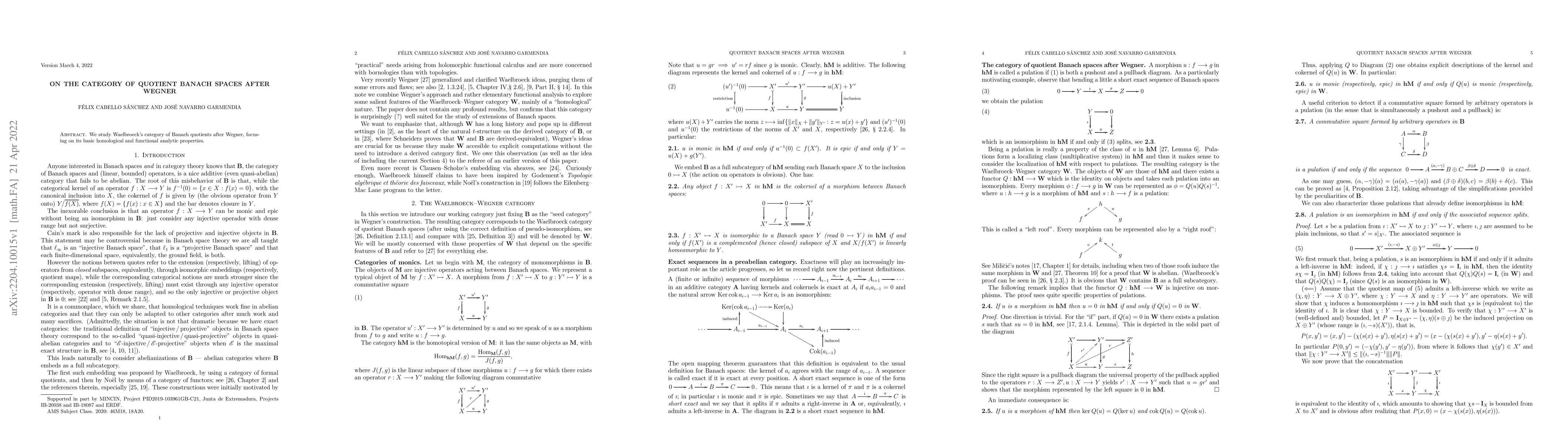 Thumbnail for On the category of quotient Banach spaces after Wegner