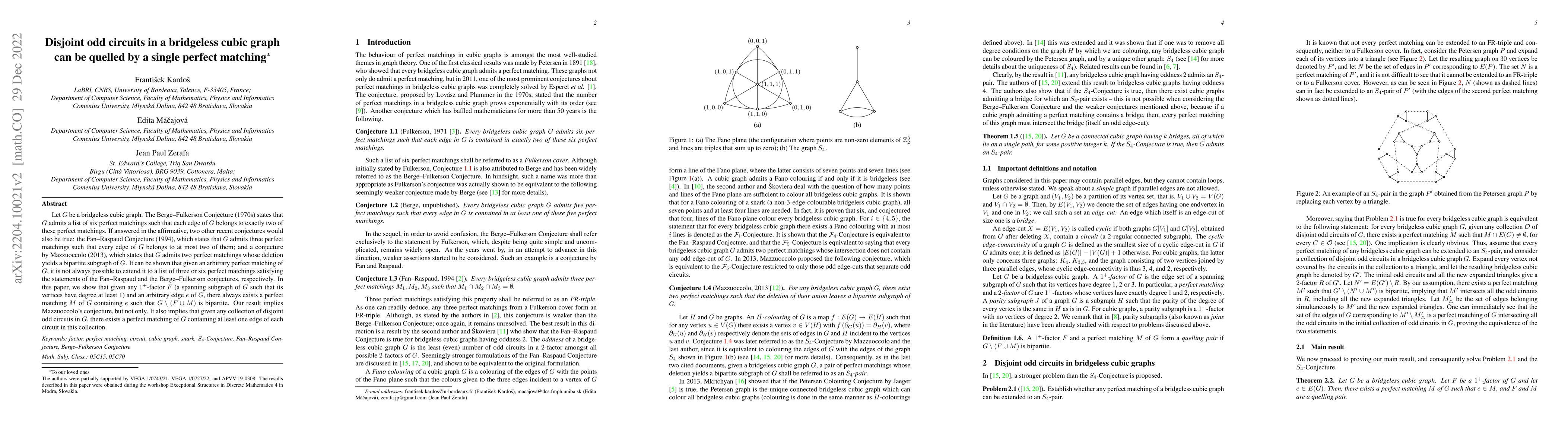 Thumbnail for Disjoint odd circuits in a bridgeless cubic graph can be quelled by a
  single perfect matching