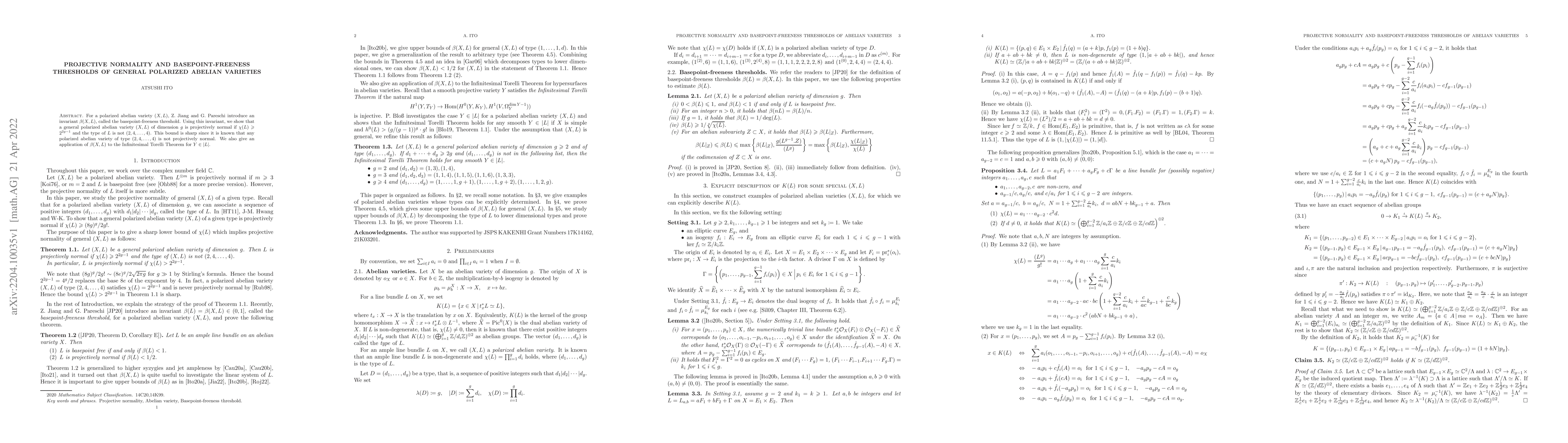 Thumbnail for Projective normality and basepoint-freeness thresholds of general
  polarized abelian varieties