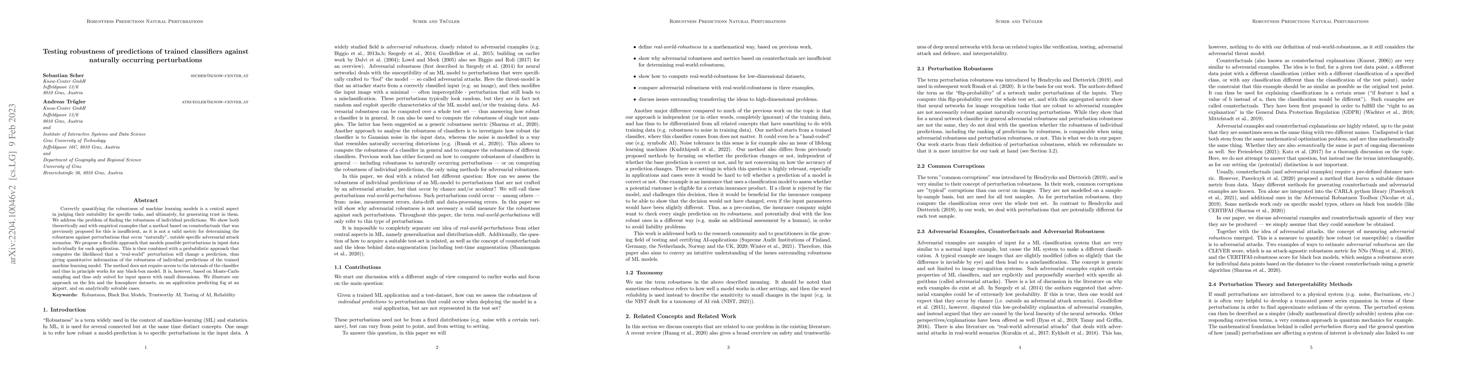 Thumbnail for Testing robustness of predictions of trained classifiers against
  naturally occurring perturbations