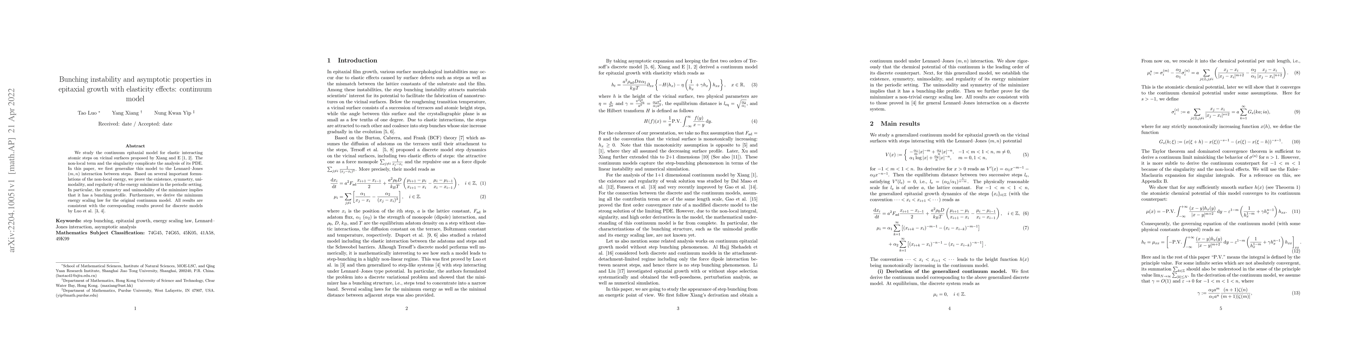 Thumbnail for Bunching instability and asymptotic properties in epitaxial growth with
  elasticity effects: continuum model