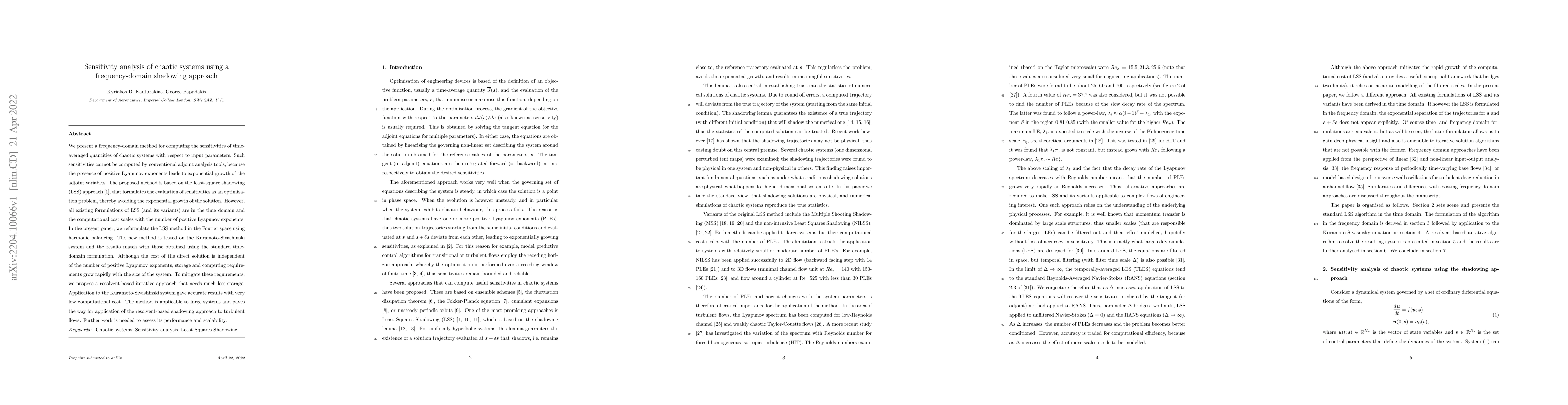 Thumbnail for Sensitivity analysis of chaotic systems using a frequency-domain
  shadowing approach
