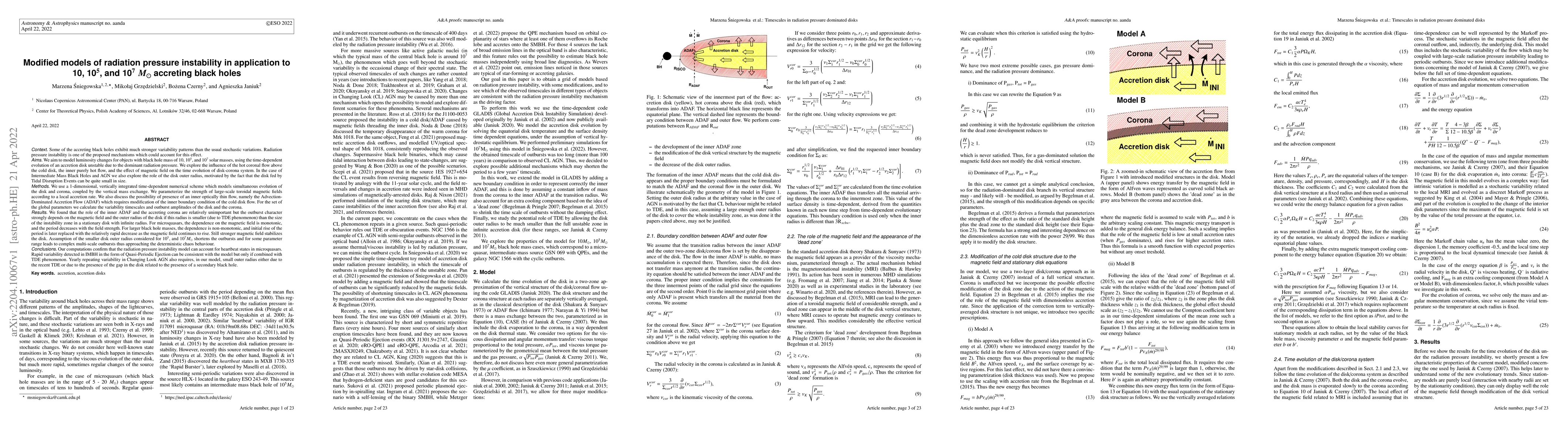 Thumbnail for Modified models of radiation pressure instability in application to 10,
  10$^5$, and 10$^7$ $M_{\odot}$ accreting black holes