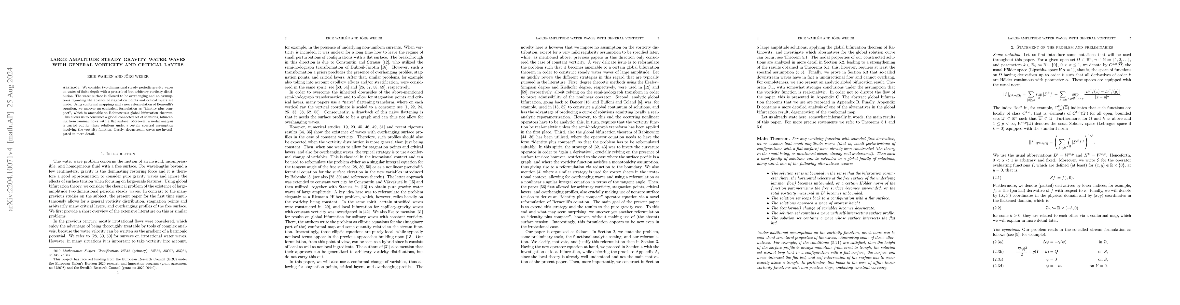 Thumbnail for Large-amplitude steady gravity water waves with general vorticity and
  critical layers