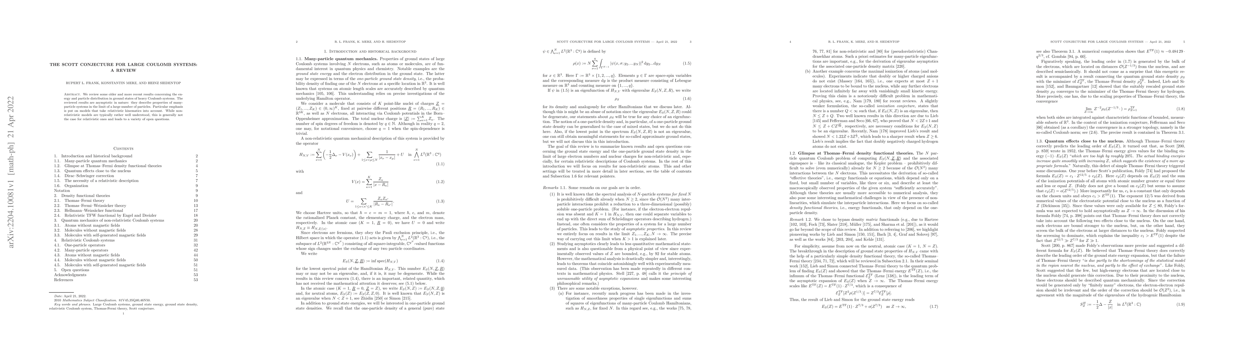 Thumbnail for The Scott conjecture for large Coulomb systems: a review