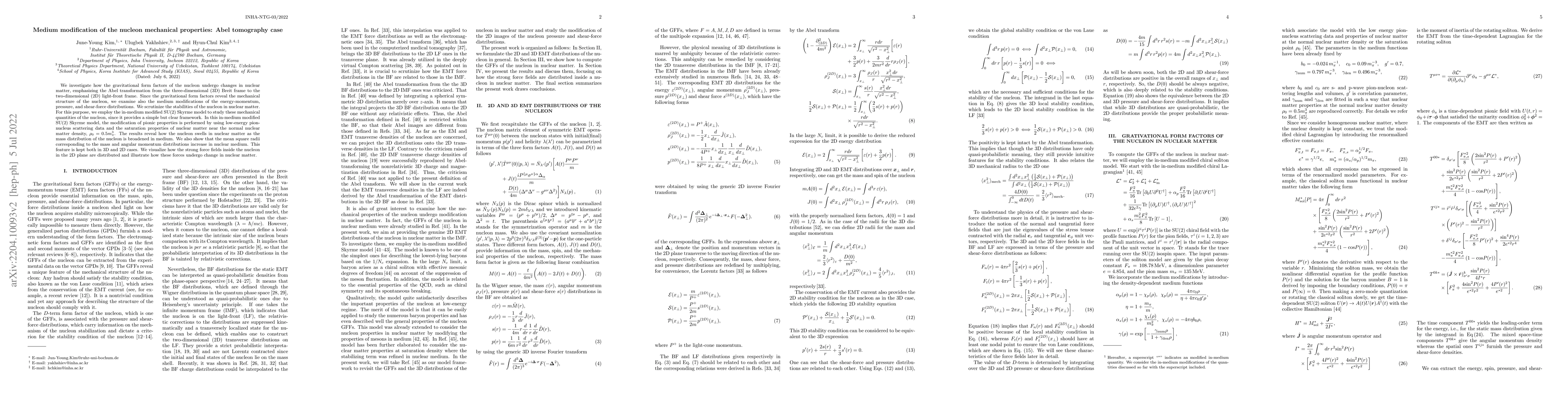 Thumbnail for Medium modification of the nucleon mechanical properties: Abel
  tomography case